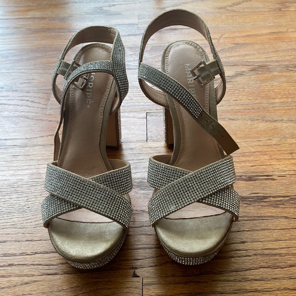 Maripe Open Toe Chunky High Heels Ankle Strap Rhinestone Platform Sandals
